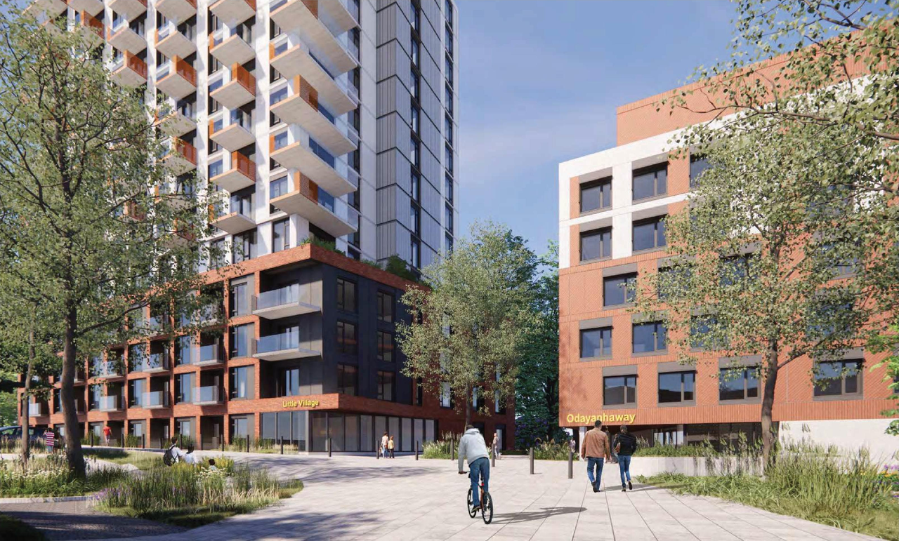 Rendering of building from page 8 of the file '2024-06-21 - Design Brief - D02-02-23-0076'