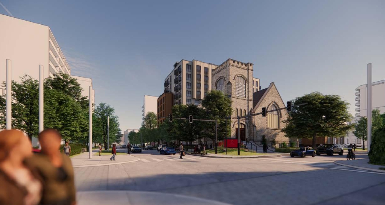 Rendering of building from page 17 of the file '2024-02-12 - Design Brief - D02-02-24-0003'