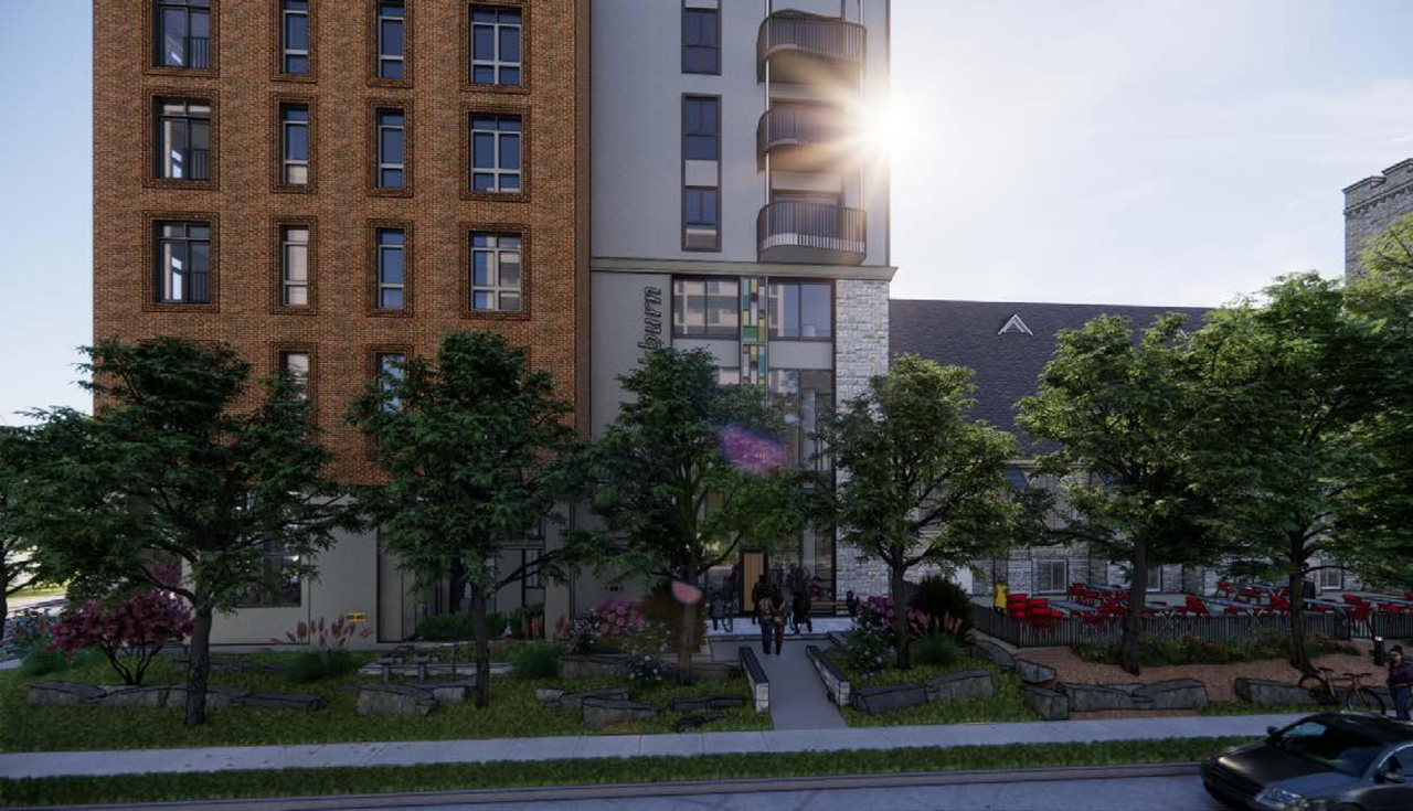 Rendering of building from page 24 of the file '2024-02-12 - Design Brief - D02-02-24-0003'