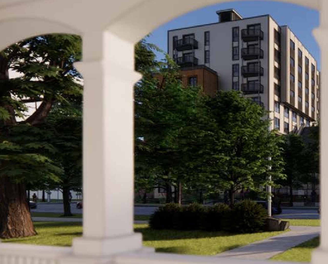 Rendering of building from page 32 of the file '2024-02-12 - Design Brief - D02-02-24-0003'