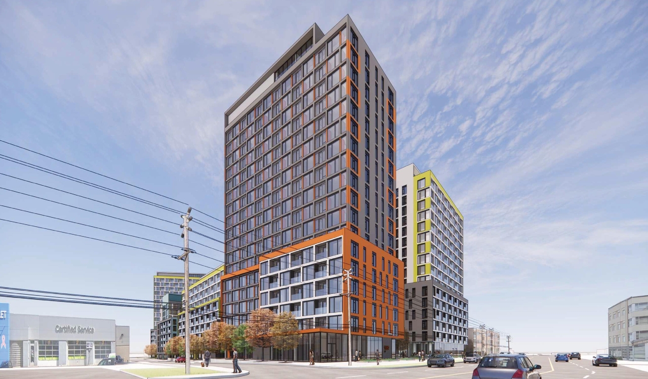 Rendering of building from page 28 of the file '2024-04-11 - Design Brief - D02-02-24-0006'