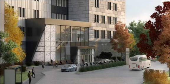 Rendering of building from page 38 of the file '2024-04-20 - Urban Design Brief - D02-02-24-0009'