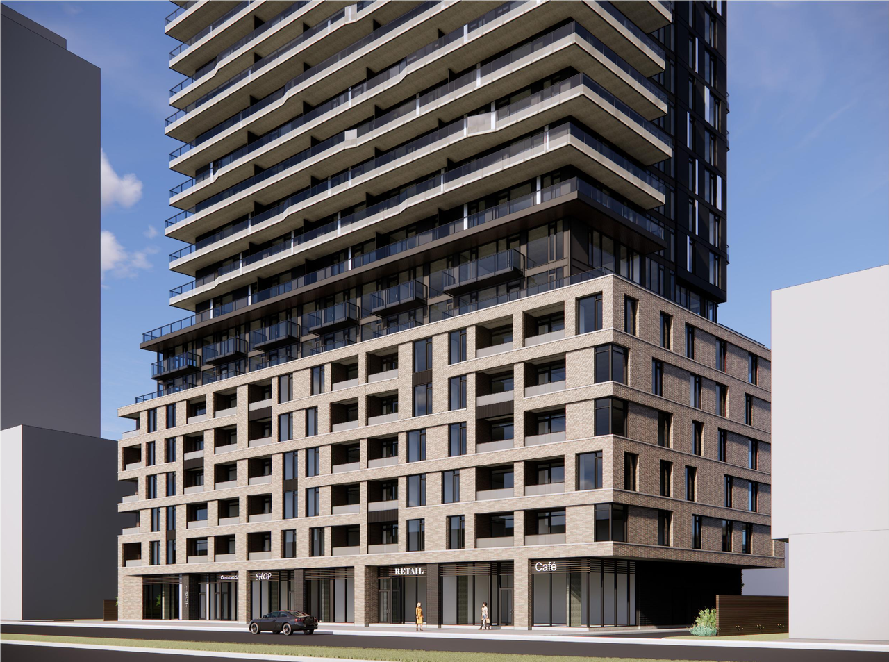 Rendering of building from page 7 of the file '2024-07-30 - Design Brief - D02-02-24-0032'
