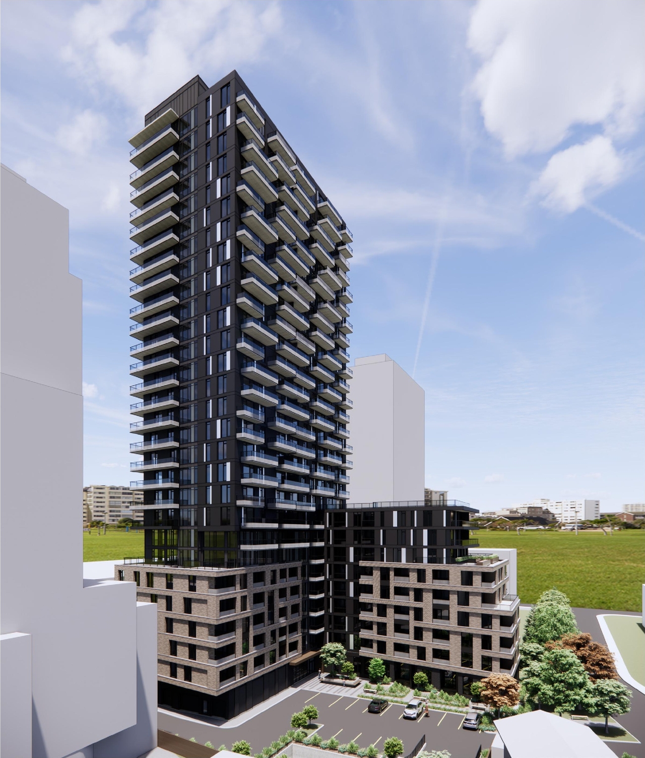 Rendering of building from page 10 of the file '2025-01-24 - Design Brief - D02-02-24-0032'