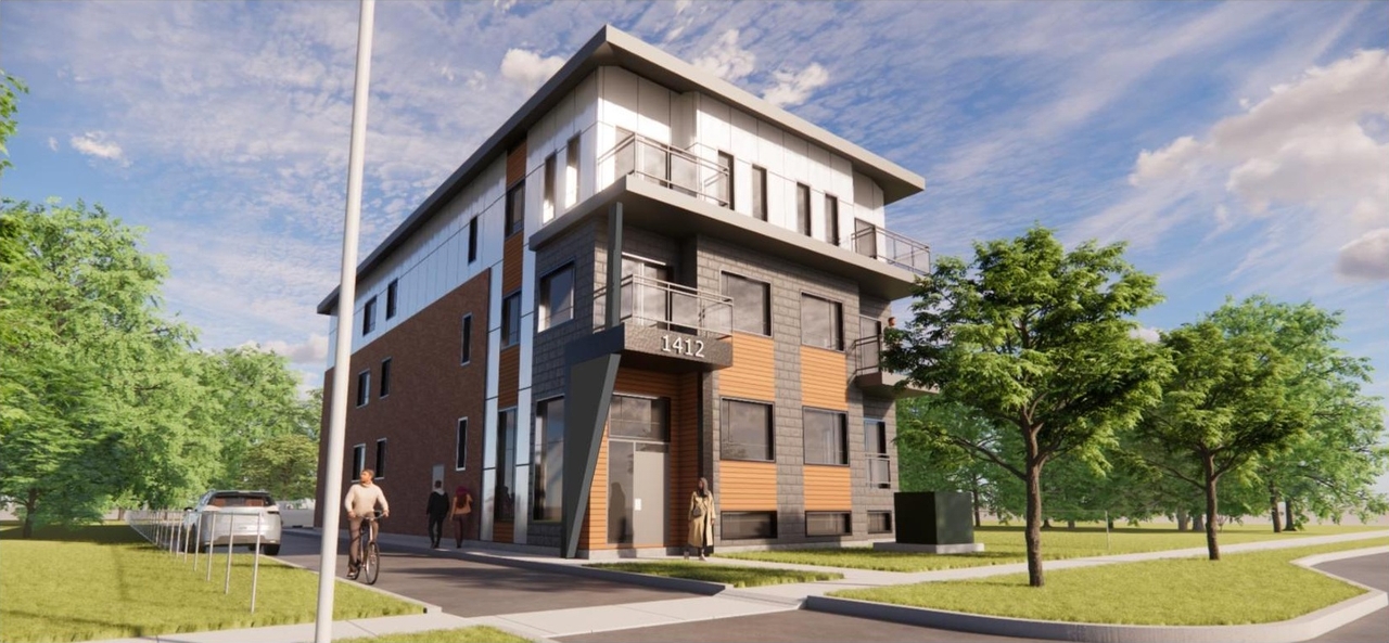 Rendering of building from page 4 of the file '2025-04-11 - Urban Design Brief Rev1 - D02-02-24-0035'