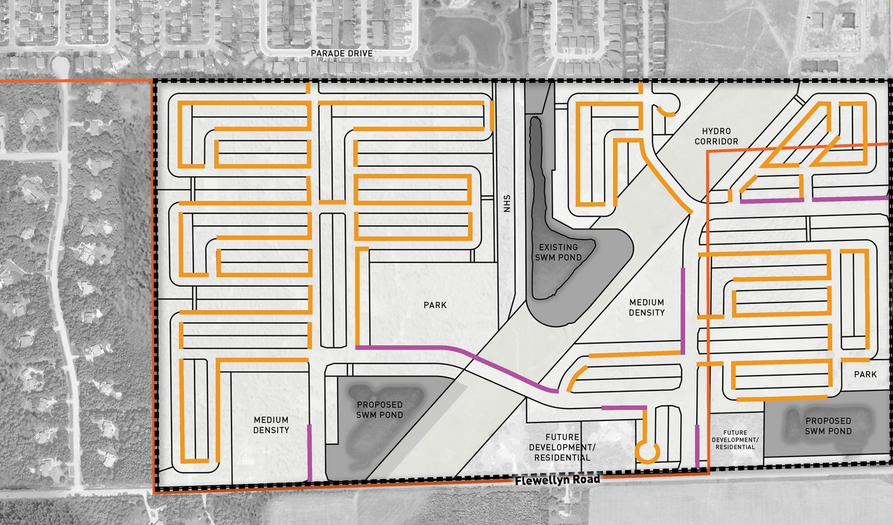 Construction site plan for project from page 35 of the file '2025-11-12 - stittsville SouthUrban Design Brief - D02-02-24-0042'