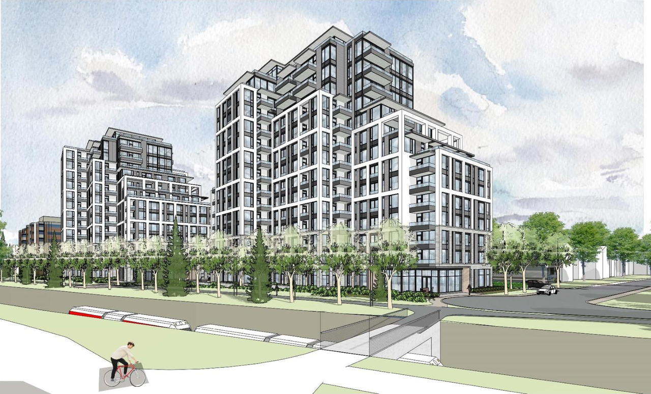 Rendering of building from page 1 of the file '2024-09-04 - Planning Rationale & Urban Design Brief - D02-02-24-0043'