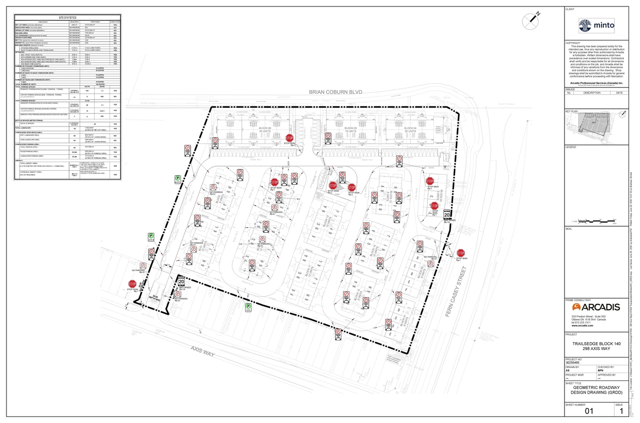 Construction site plan for project from page 2 of the file '2026-07-08 - Geometric Roadway Design Drawing - D02-02-24-0077 and D07-12-24-0164'