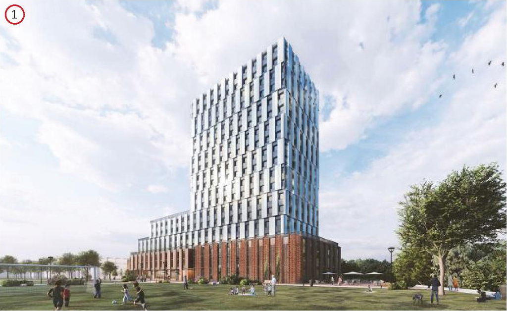 Rendering of building from page 61 of the file '2026-07-29 - Signed Urban Design Brief - D02-02-24-0088'