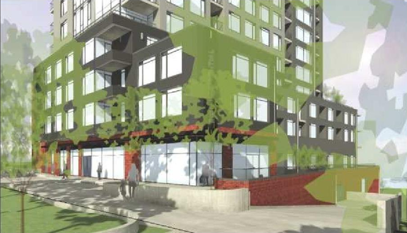 Rendering of building from page 8 of the file '2024-12-24 - Urban Design Brief Rev 2 - D02-02-24-0091'