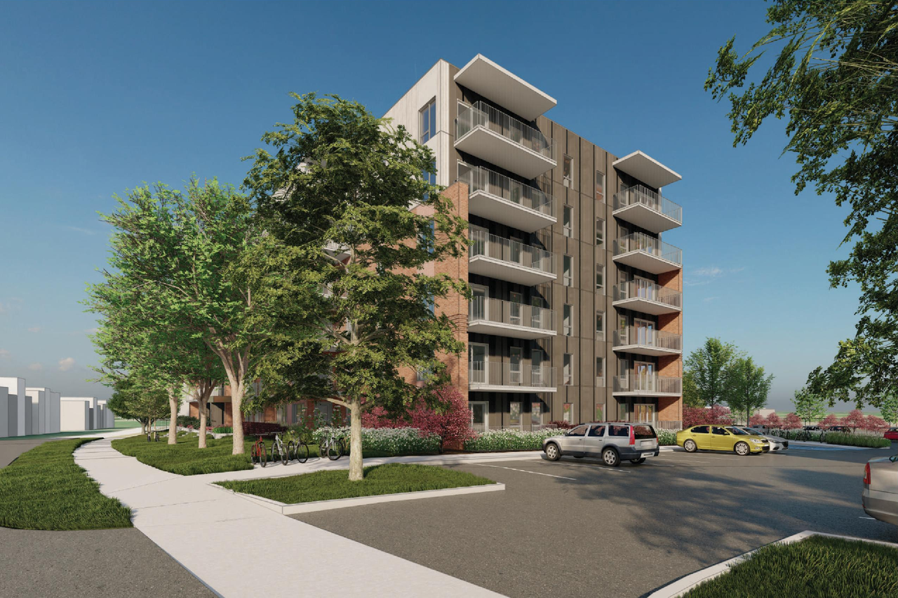 Rendering of building from page 33 of the file '2025-01-22 - (Residential) Urban Design Brief - D02-02-25-0005'