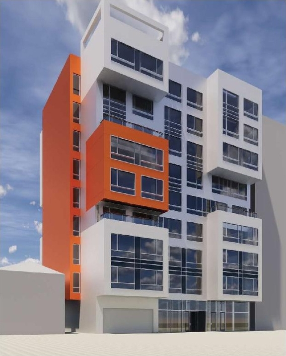 Rendering of building from page 28 of the file '2026-01-08 - Design Brief - D02-02-25-0026 & D07-12-25-0053'