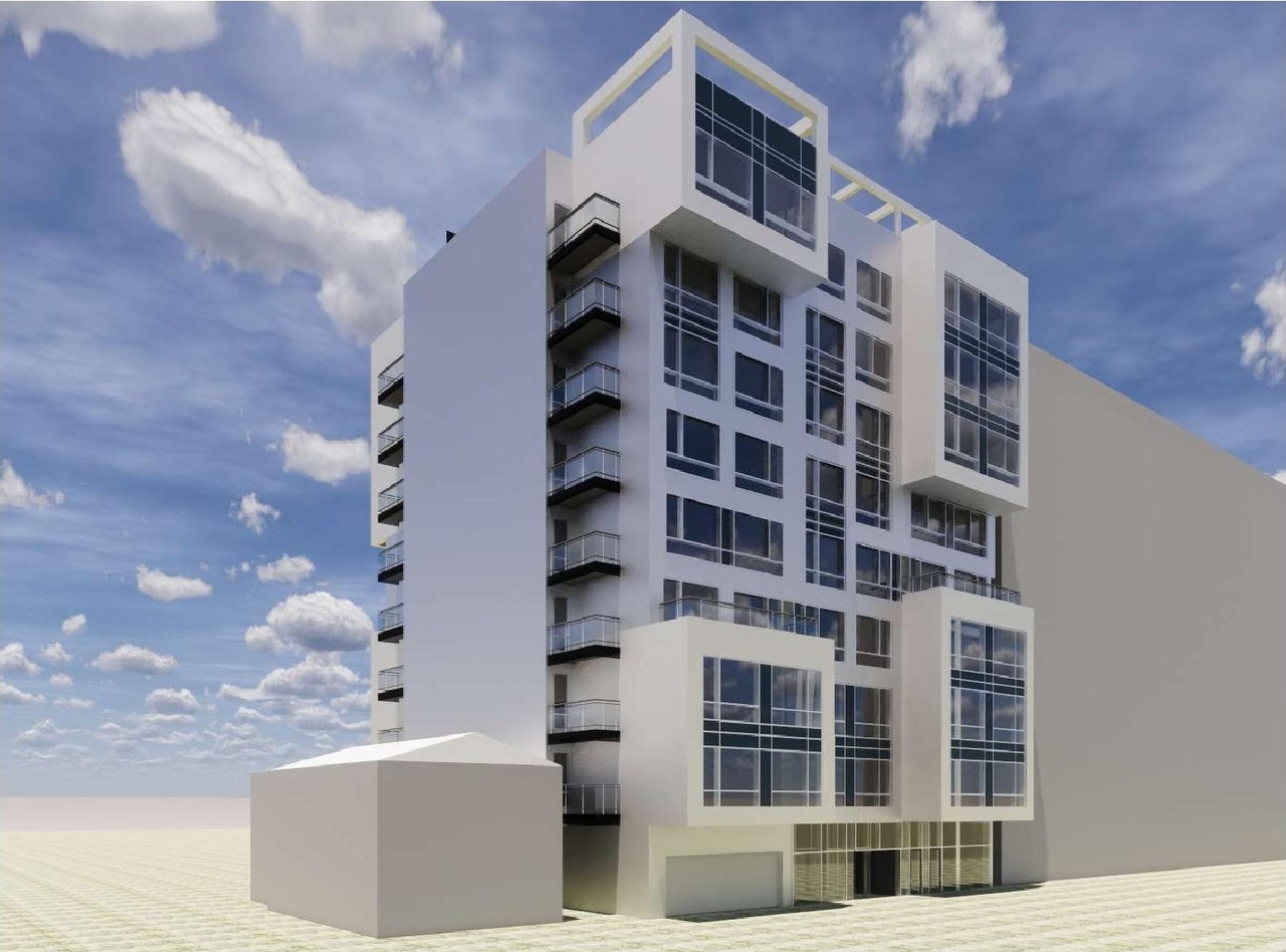 Rendering of building from page 28 of the file '2026-01-08 - Design Brief - D02-02-25-0026 & D07-12-25-0053'