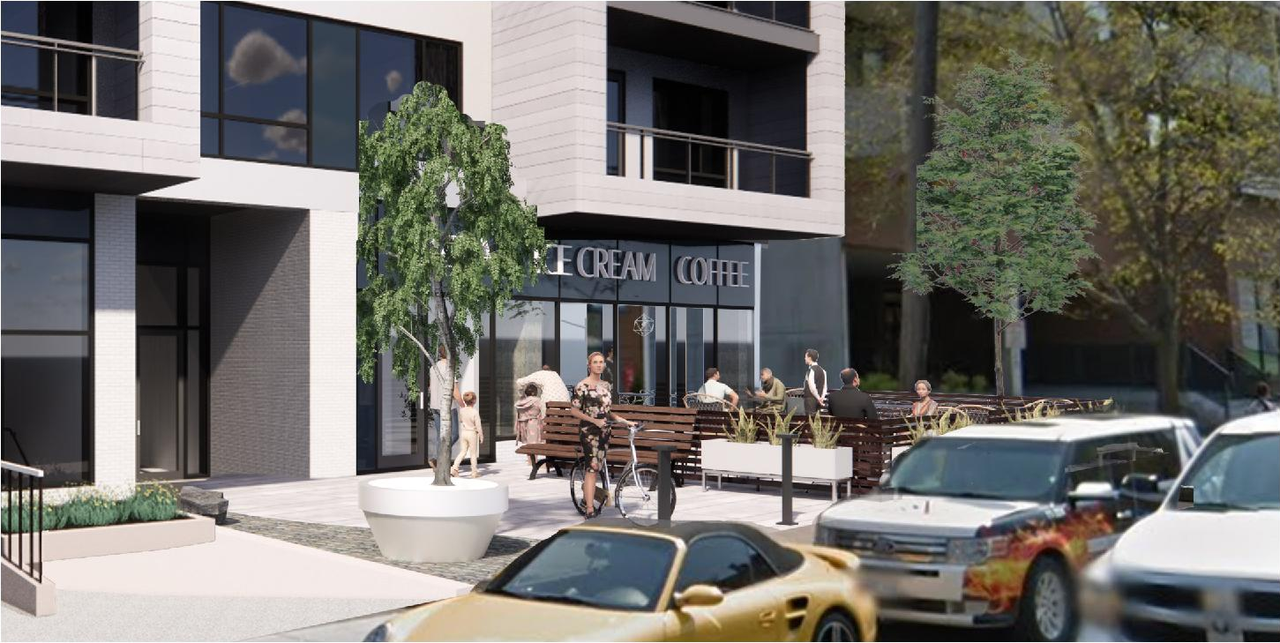 Rendering of building from page 29 of the file '2025-04-24 - Design Brief - D02-02-25-0026'