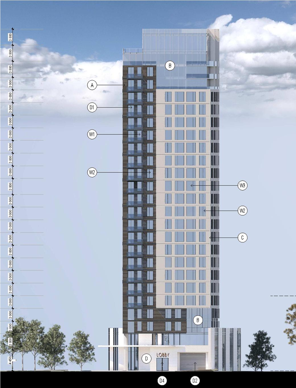 Rendering of building from page 82 of the file '2026-03-23 - SPA Design Brief - D02-02-25-0038'