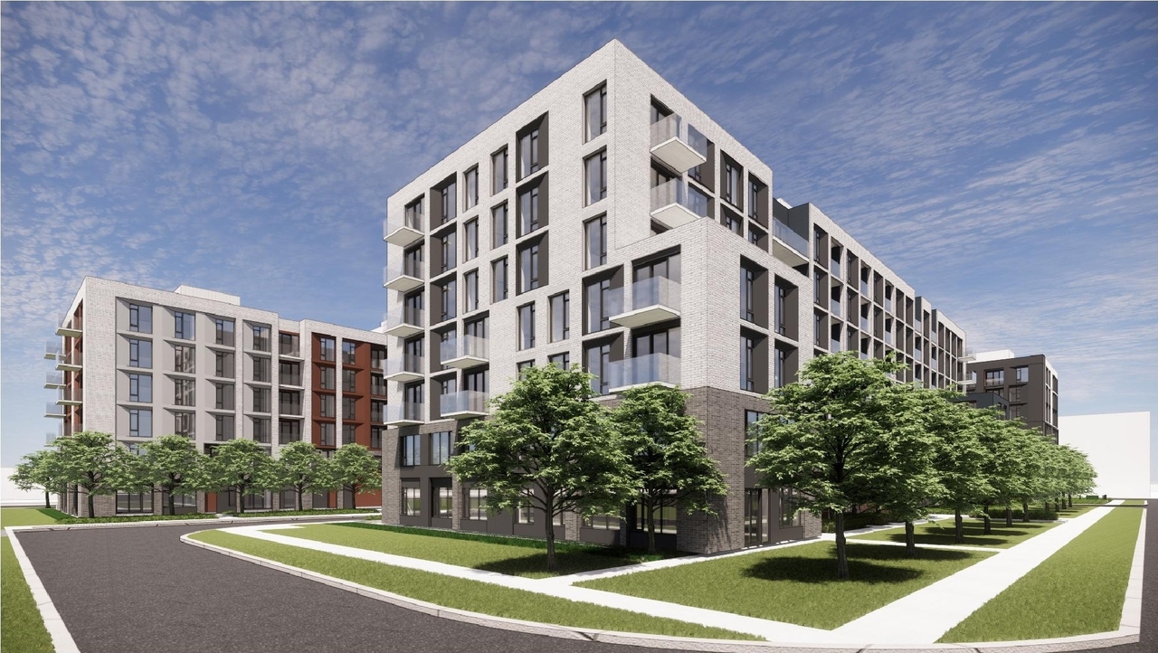 Rendering of building from page 10 of the file '2025-08-08 - Urban Design Brief - D02-02-25-0056'