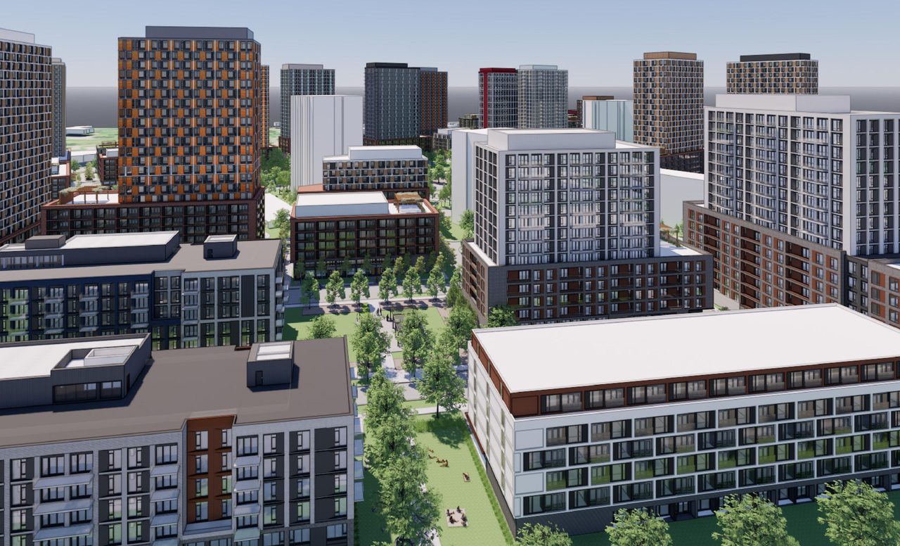 Rendering of building from page 38 of the file '2025-08-08 - Urban Design Brief - D02-02-25-0056'