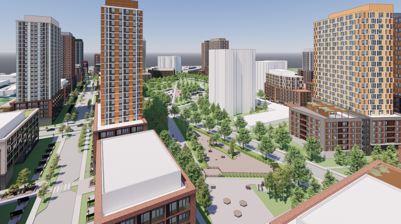 Rendering of building from page 46 of the file '2025-08-08 - Urban Design Brief - D02-02-25-0056'