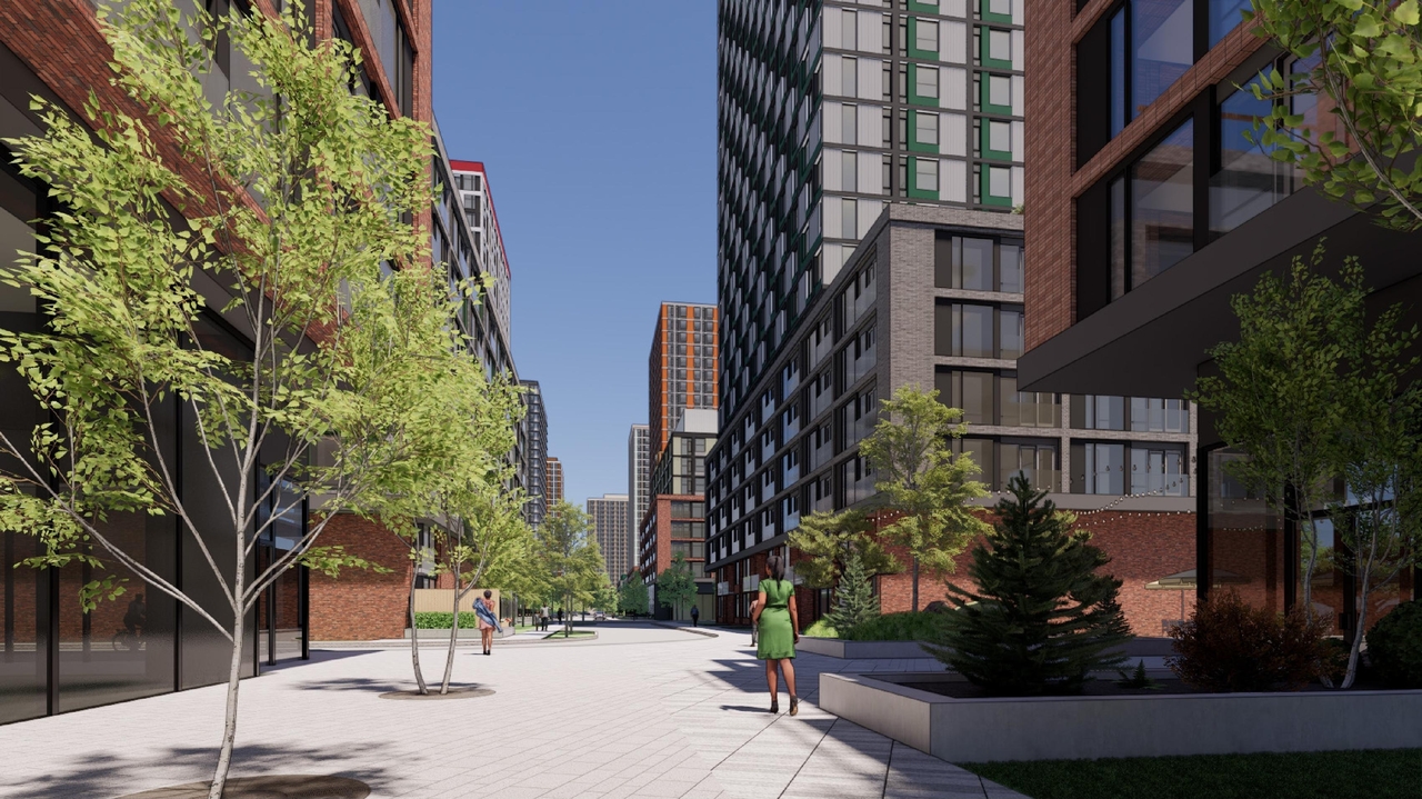 Rendering of building from page 47 of the file '2025-08-08 - Urban Design Brief - D02-02-25-0056'