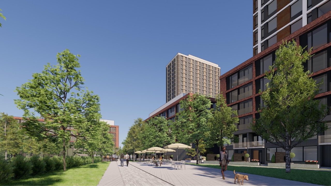 Rendering of building from page 49 of the file '2025-08-08 - Urban Design Brief - D02-02-25-0056'