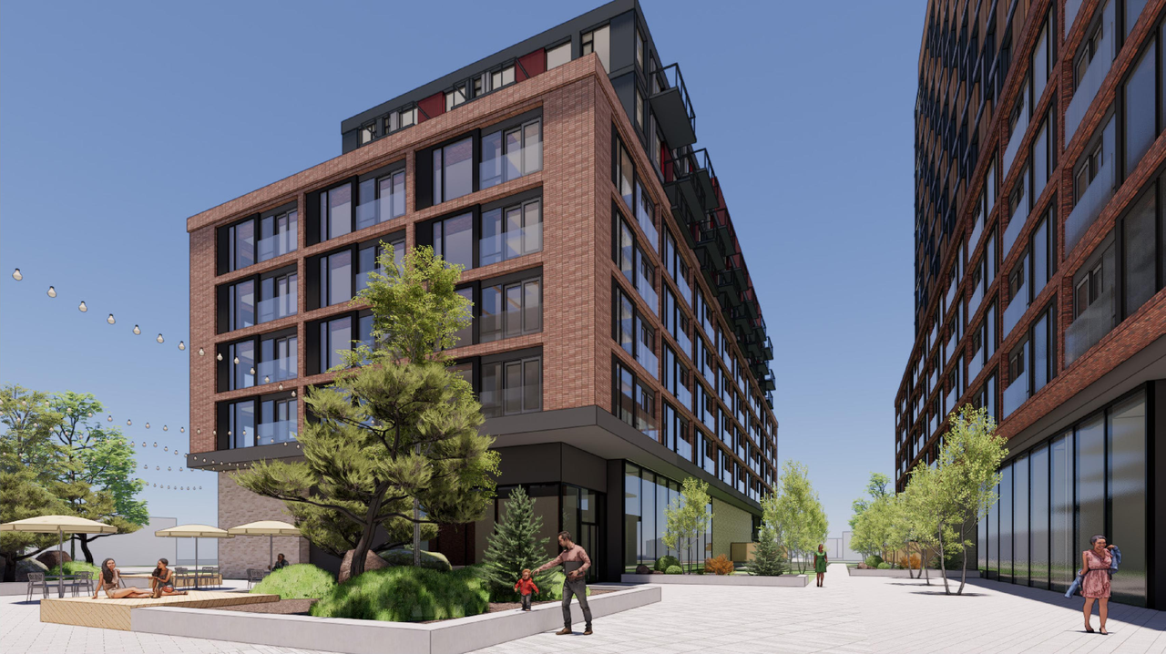 Rendering of building from page 50 of the file '2025-08-08 - Urban Design Brief - D02-02-25-0056'