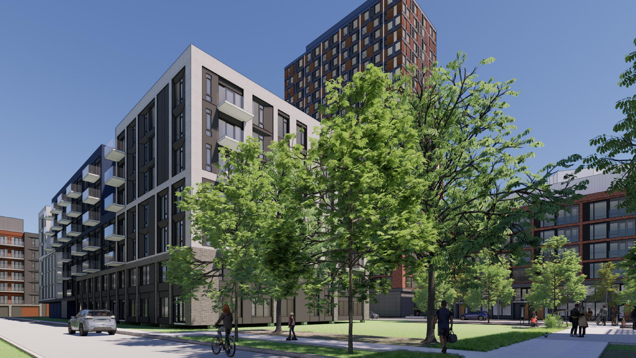 Rendering of building from page 53 of the file '2025-08-08 - Urban Design Brief - D02-02-25-0056'