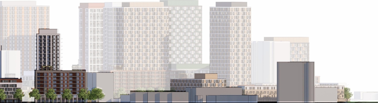 Rendering of building from page 63 of the file '2025-08-08 - Urban Design Brief - D02-02-25-0056'