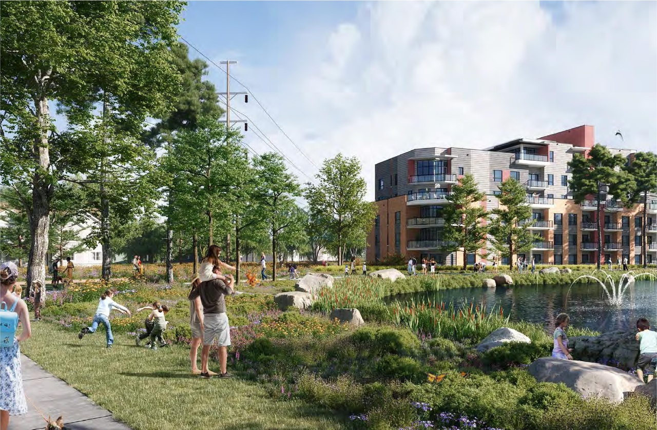 Rendering of building from page 34 of the file '2025-08-22 - Urban Design Brief - D02-02-25-0061'