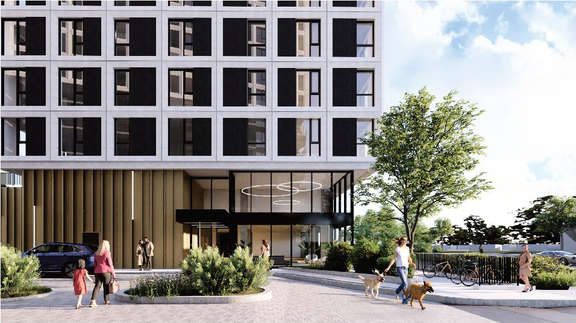Rendering of building from page 32 of the file '2025-09-02 - Design Brief - D02-02-25-0063'