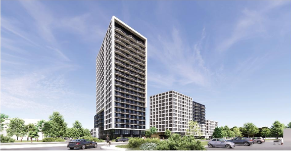 Rendering of building from page 32 of the file '2025-09-02 - Design Brief - D02-02-25-0063'