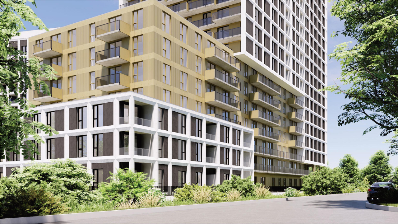 Rendering of building from page 45 of the file '2025-09-02 - Design Brief - D02-02-25-0063'