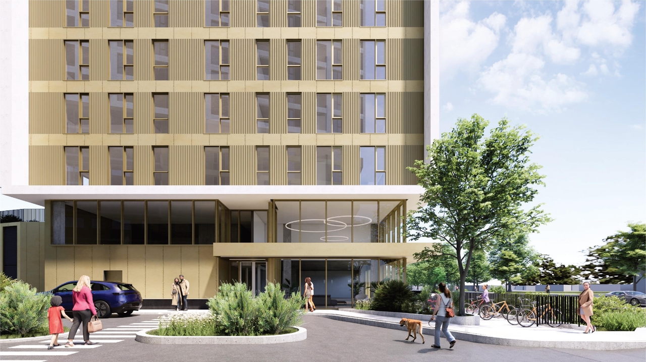 Rendering of building from page 46 of the file '2025-09-02 - Design Brief - D02-02-25-0063'