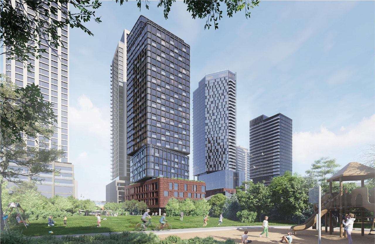 Rendering of building from page 102 of the file '2025-12-15 - Urban Design Brief - D01-01-25-0025 & D02-02-25-0097'