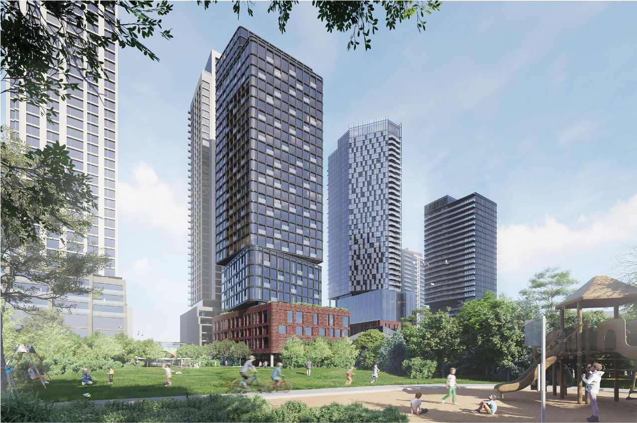 Rendering of building from page 102 of the file '2025-12-15 - Urban Design Brief - D01-01-25-0025 & D02-02-25-0097'