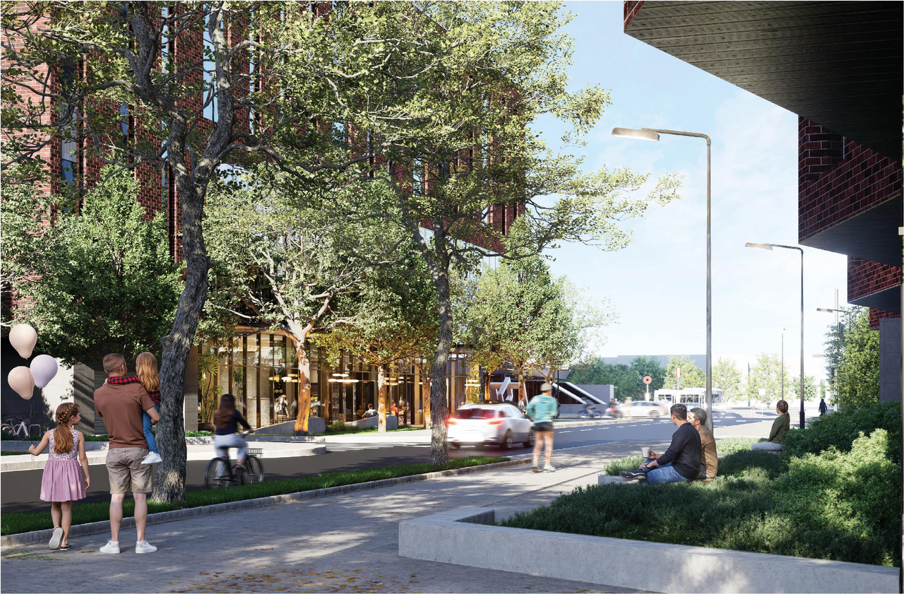 Rendering of building from page 115 of the file '2025-12-15 - Urban Design Brief - D01-01-25-0025 & D02-02-25-0097'