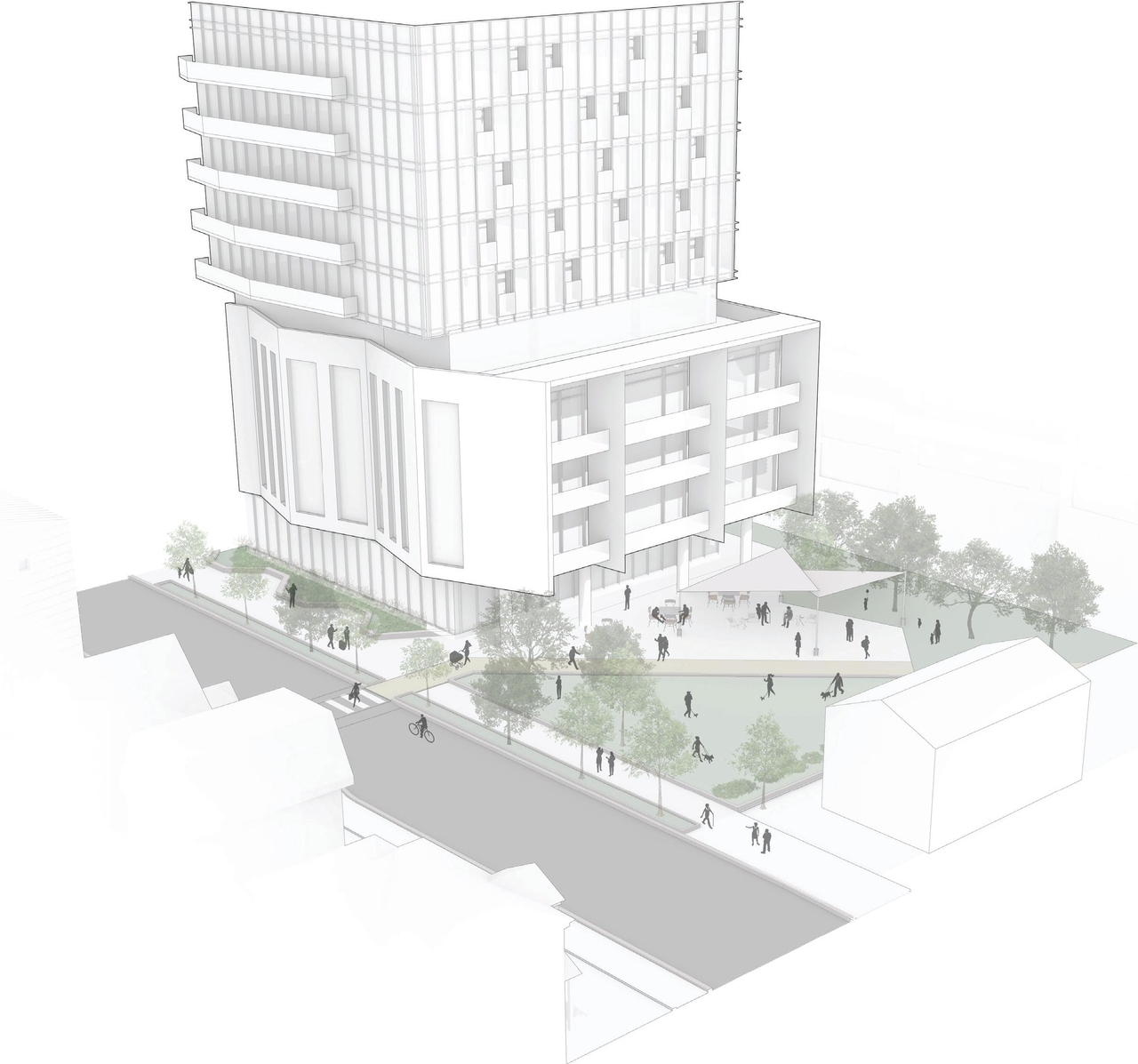 Rendering of building from page 121 of the file '2025-12-15 - Urban Design Brief - D01-01-25-0025 & D02-02-25-0097'