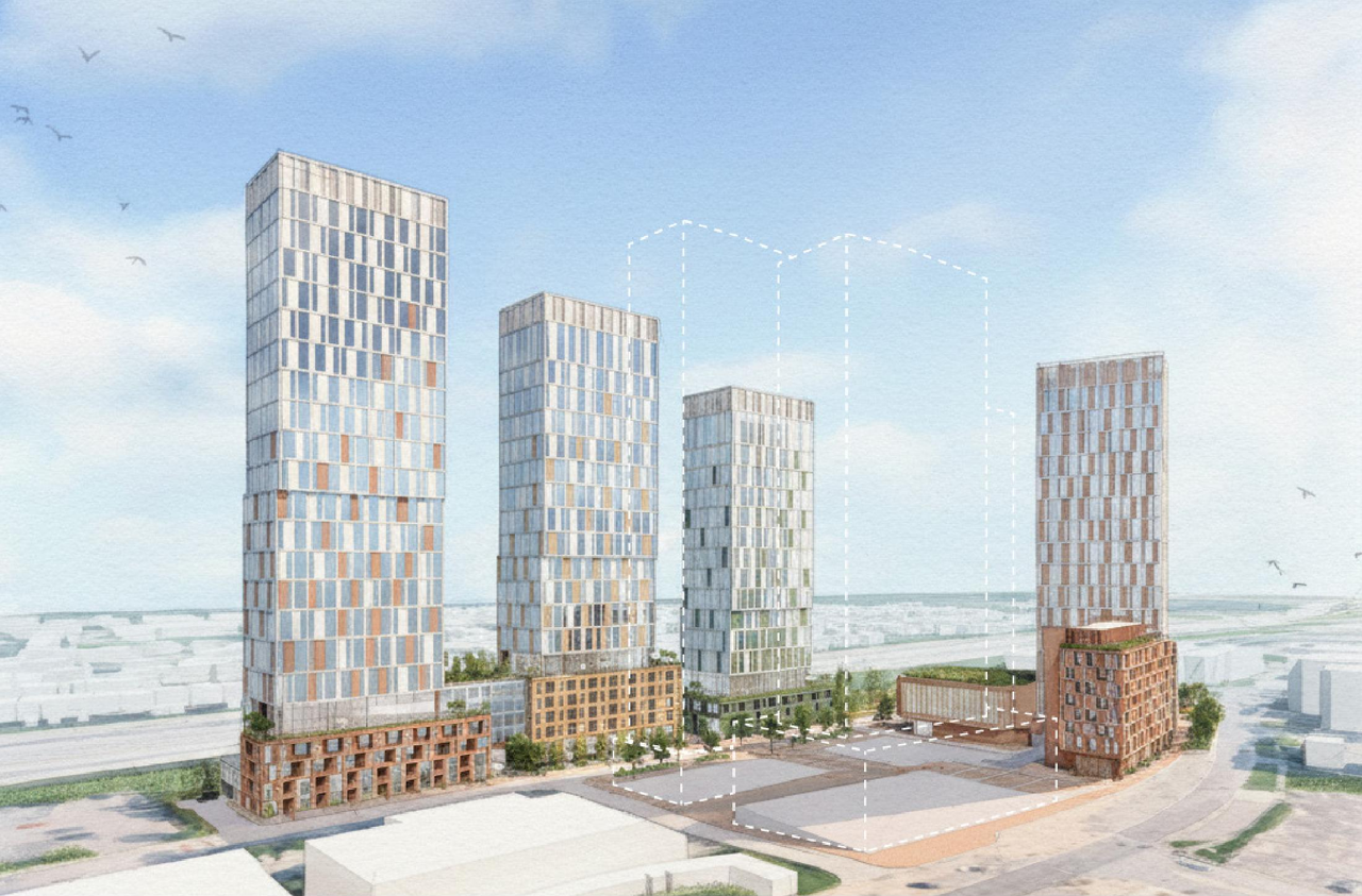 Rendering of building from page 11 of the file '2025-12-22 - Urban Design Brief - D02-02-25-0101'