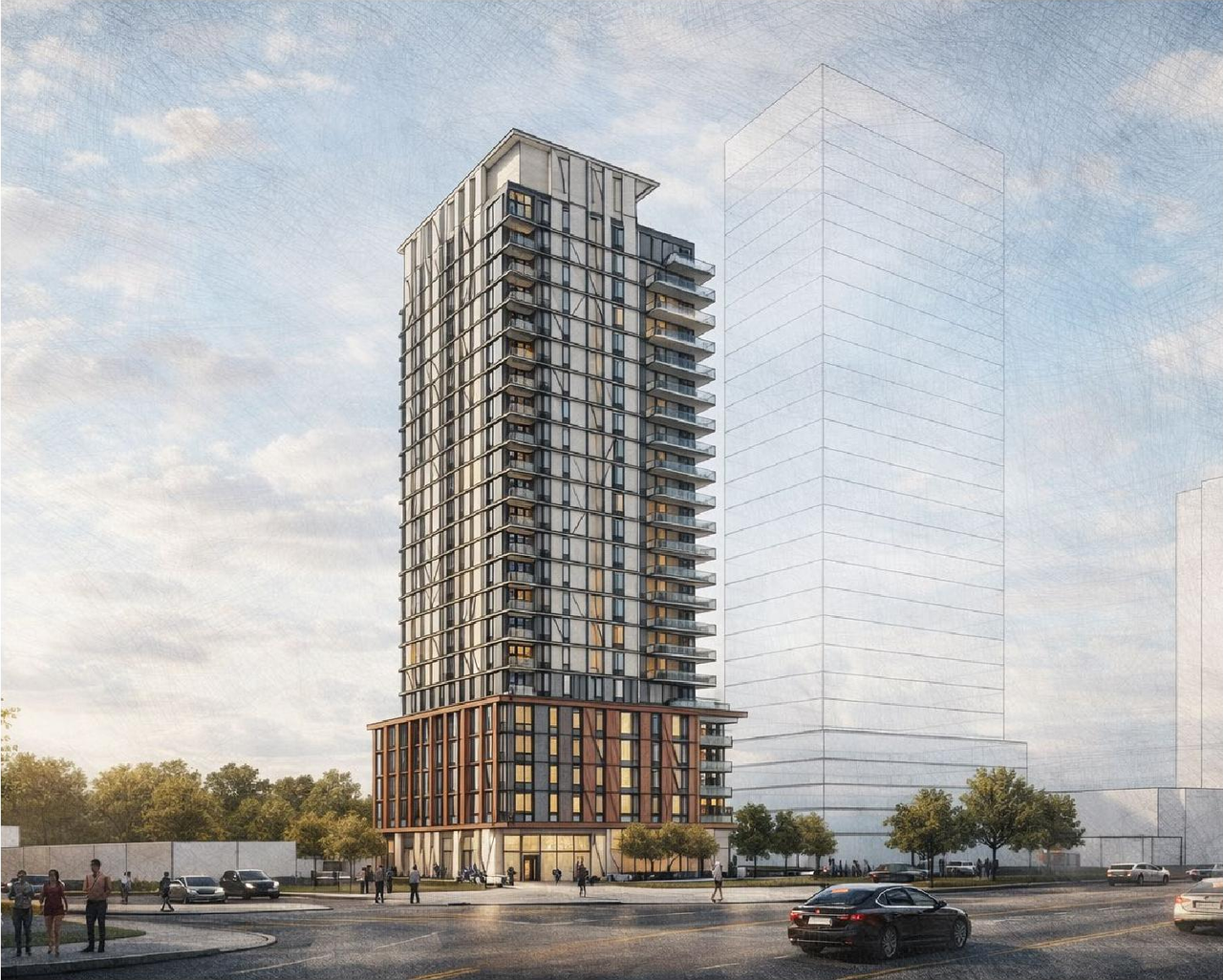 Rendering of building from page 6 of the file '2026-02-09 - Design Brief - D02-02-26-0009'