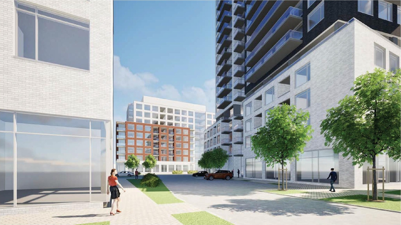 Rendering of building from page 37 of the file '2026-02-10 - Urban Design Brief - D07-12-26-0013 & D02-02-26-0011'