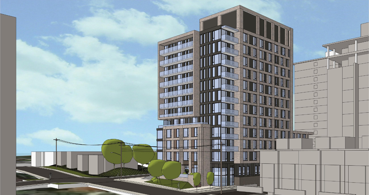 Rendering of building from page 18 of the file '2026-05-19 - Design Brief - D01-01-26-0008 & D02-02-26-0034'