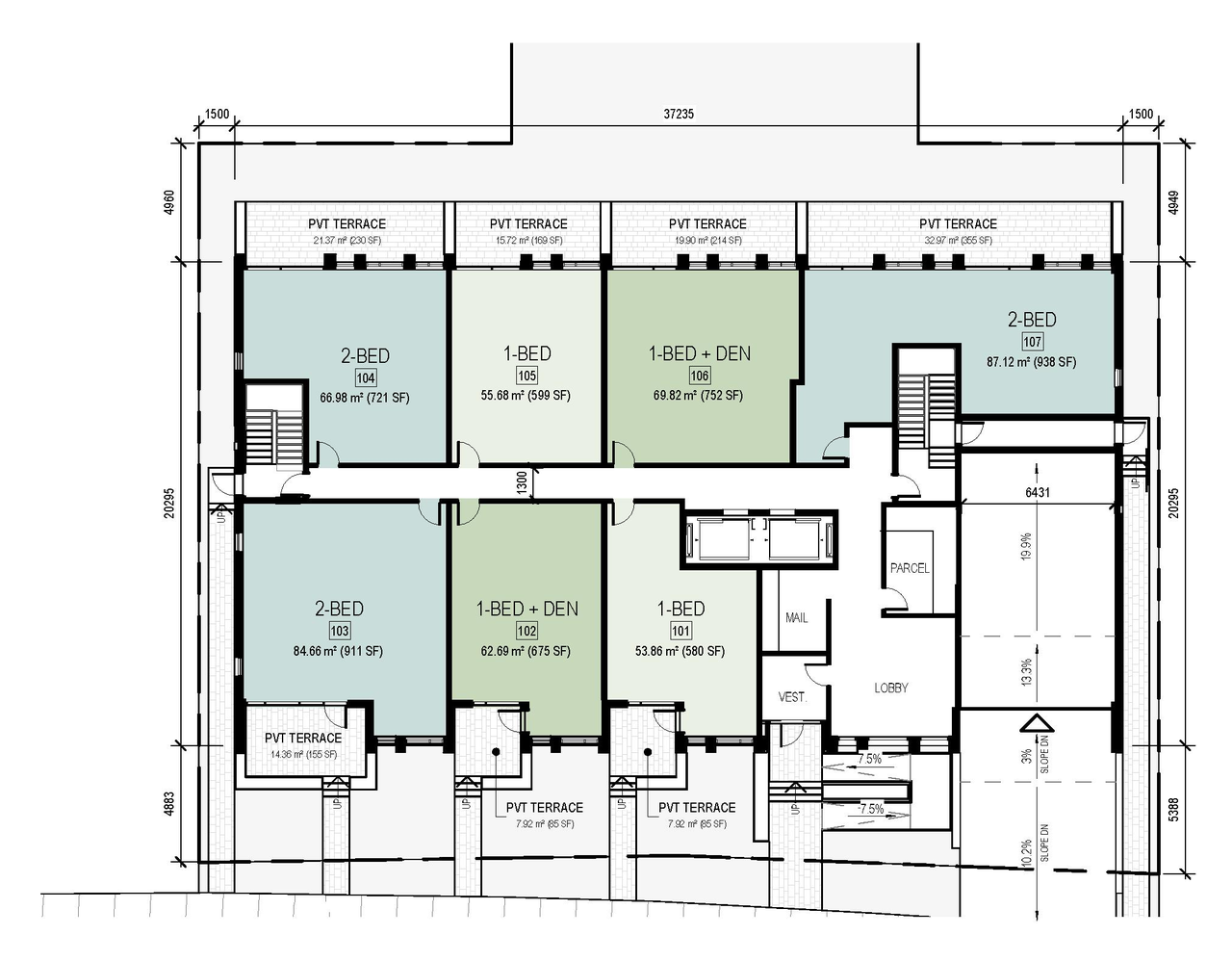 Floor plan for project from page 39 of the file '2026-05-08 - Urban Design Review Panel Report - D02-02-26-0037 & D07-12-26-0051'