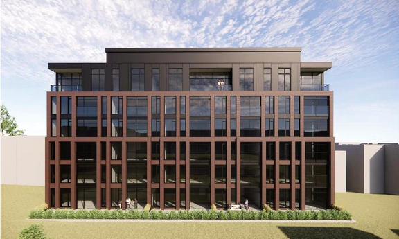Rendering of building from page 88 of the file '2026-05-08 - Urban Design Review Panel Report - D02-02-26-0037 & D07-12-26-0051'