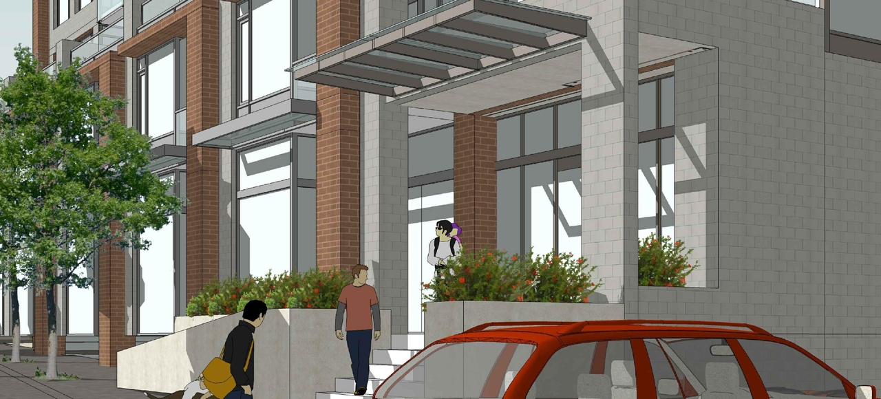 Rendering of building from page 1 of the file 'Revised Streetscape View 3 D07-12-11-0206'