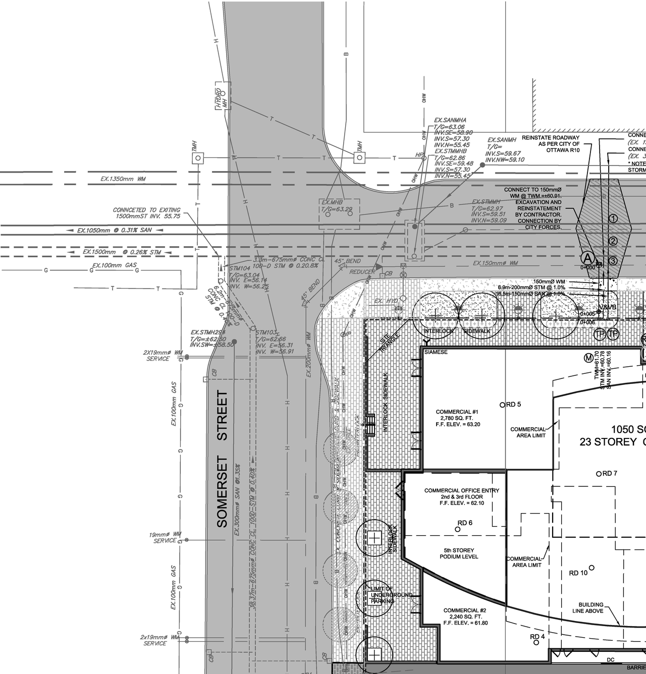 Construction site plan for project from page 46 of the file '1040 and 1050 Somerset Street West Urban Design Brief1'