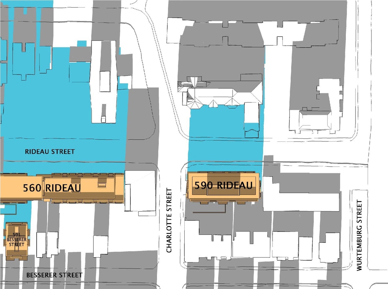 Construction site plan for project from page 33 of the file 'Urban Design Review Package_594 Rideau Street'