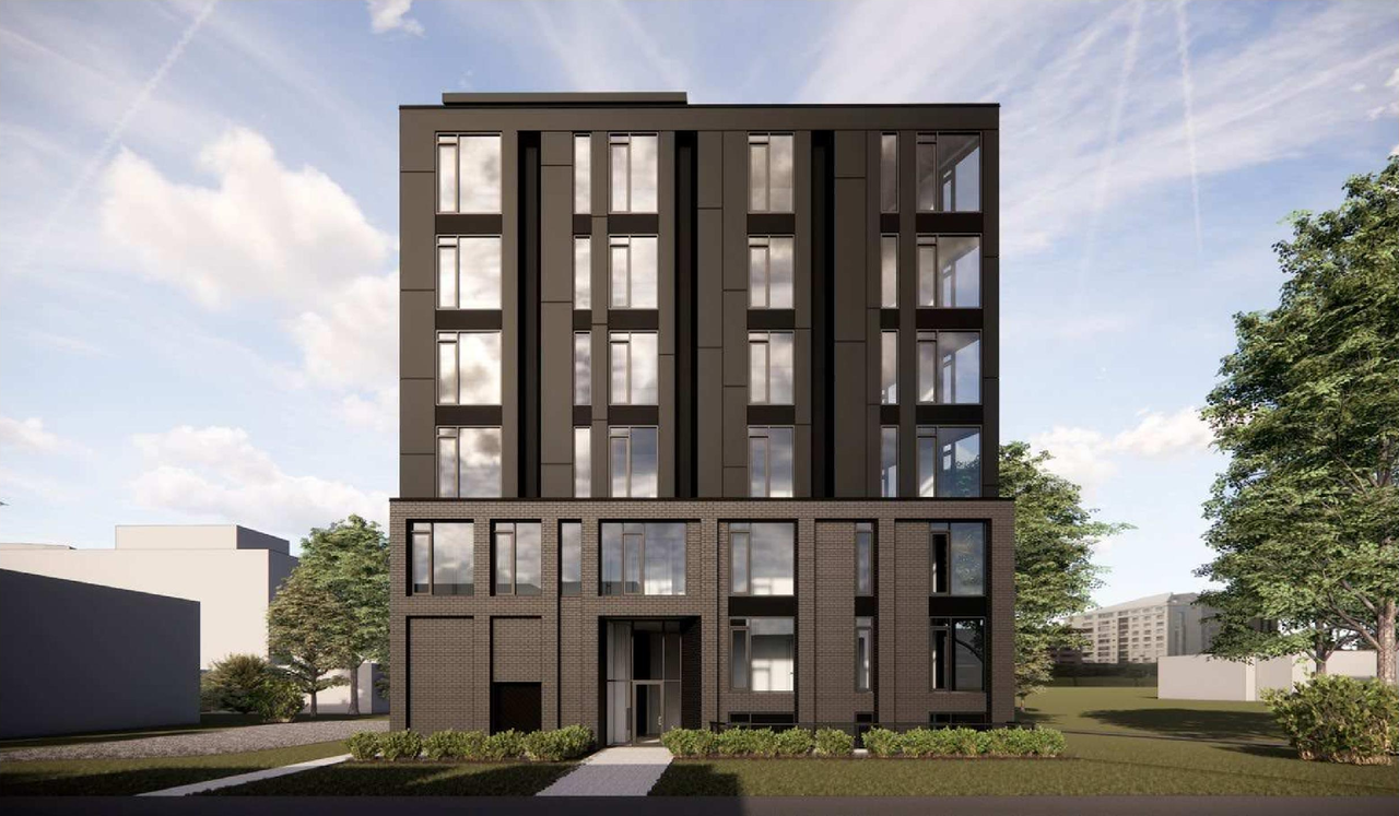 Rendering of building from page 1 of the file '2025-08-07 - Urban Design Brief - D07-12-17-0179'