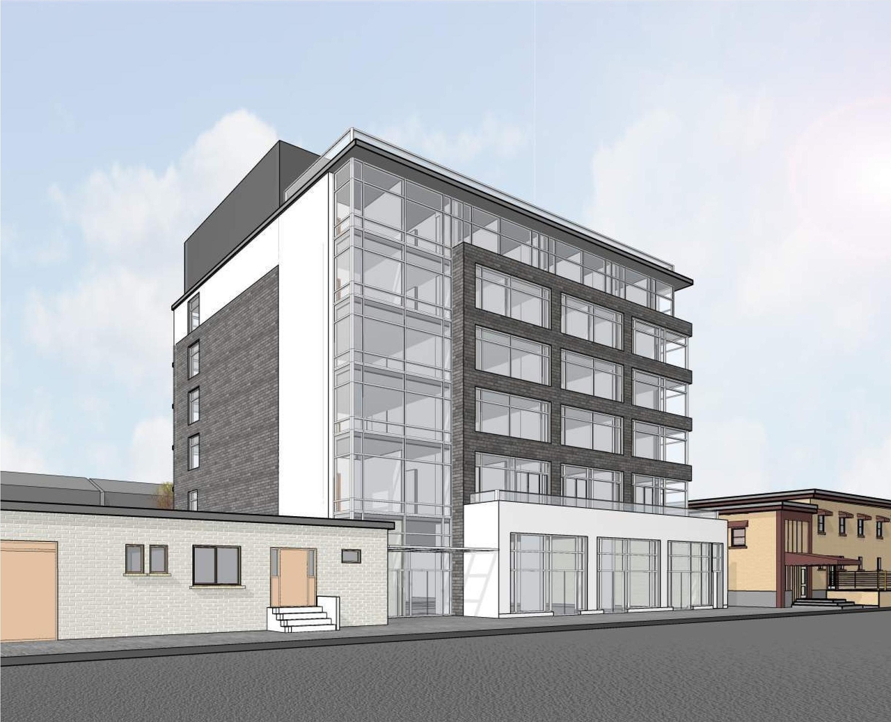 Rendering of building from page 18 of the file '2019-10-28 - Design Brief - Urban Design Review Panel - D07-12-19-0054'