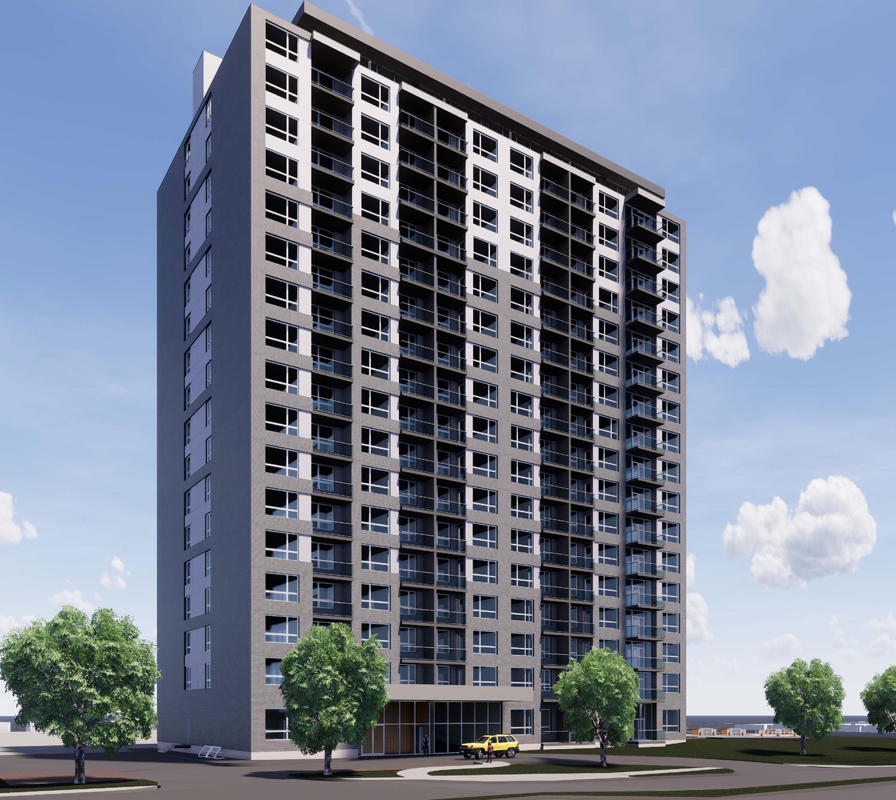 Rendering of building from page 1 of the file '2019-08-15 - Arch Rendering - D07-12-19-0075'