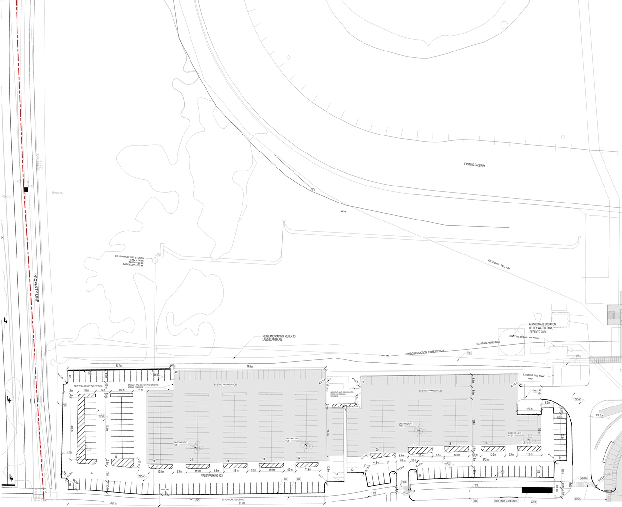 Construction site plan for project from page 4 of the file '2020-04-28 - Site Plans, Main Floor Plan, Elevations, Shuttle Bus Route Plan - D07-12-19-0191'