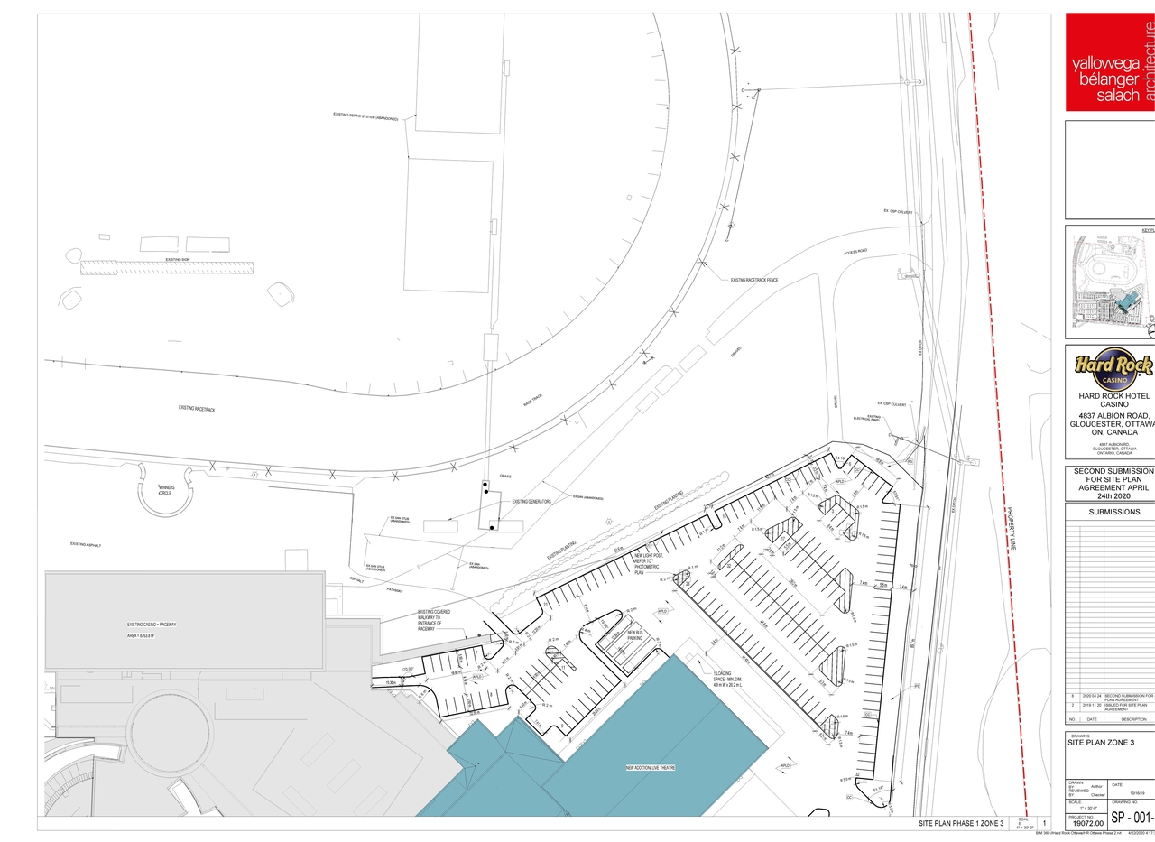 Construction site plan for project from page 5 of the file '2020-04-28 - Site Plans, Main Floor Plan, Elevations, Shuttle Bus Route Plan - D07-12-19-0191'